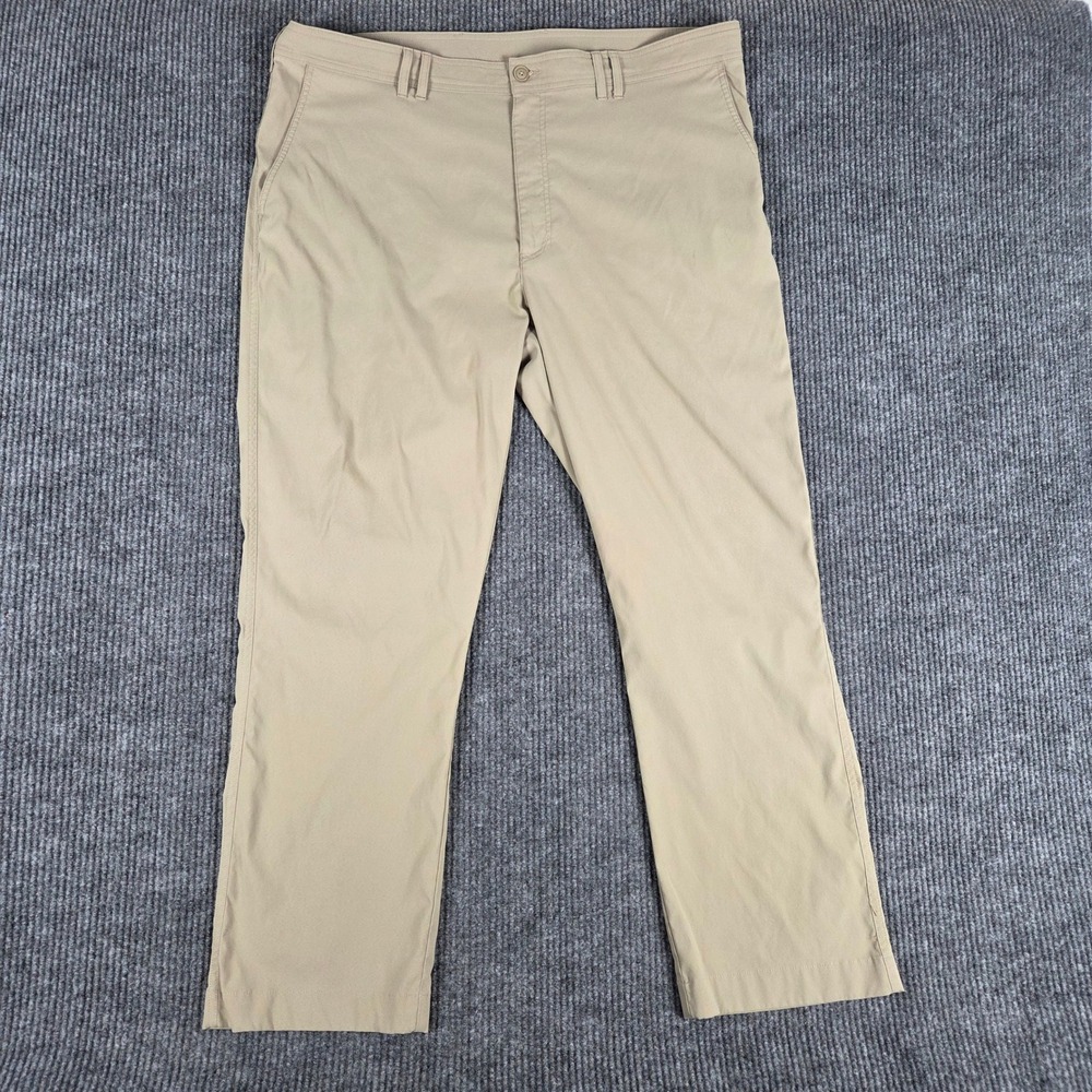 Roundtree & Yorke Performance Mens Khaki Flat Front Stretch Chino Pants 42x32